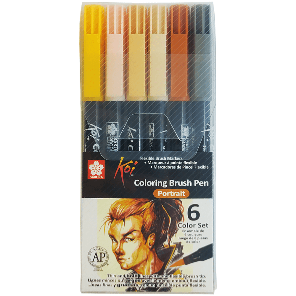 Caneta Ponta de Pincel Koi Sakura 6 Cores Retrato